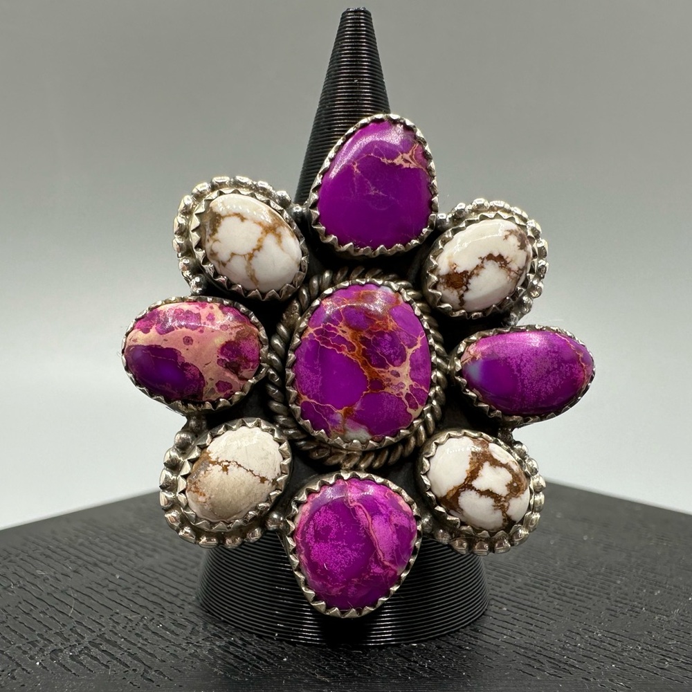 Wild Horse Purple Sea Sediment Jasper Cluster Ring Sterling Silver 925 Handmade